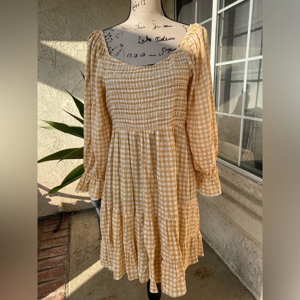 Western Yellow  Smocked Dress Xl